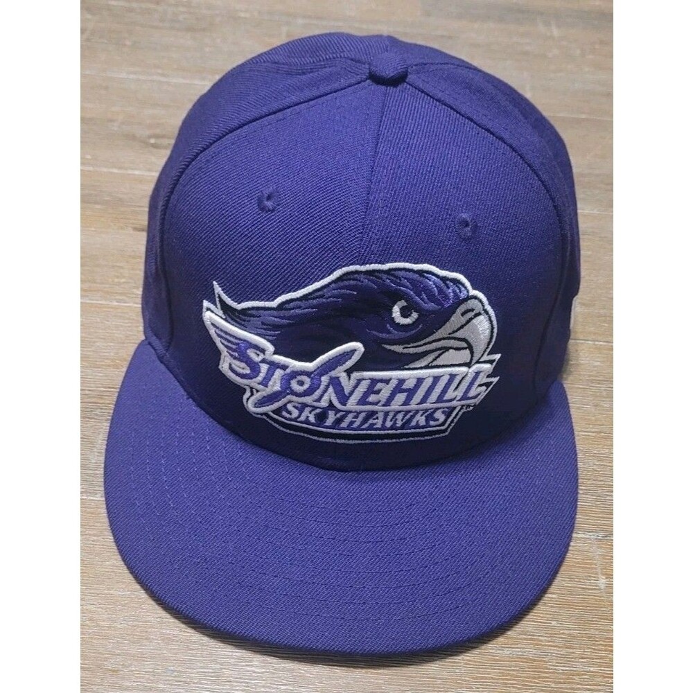 Stonehill College SkyHawks New Era Fitted Hat Size 8 59Fifty Purple NCAA Cap